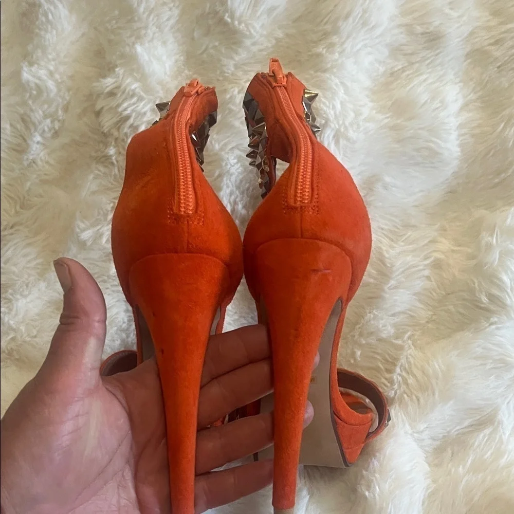 Jeffrey Campbell Orange Suede Studded Platform Heels 9